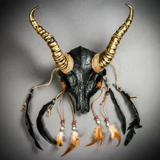 Antelope Devil Animal Skull with Impala Horns Halloween Masquerade Mask Headgear