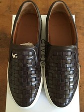 GIVENCHY BROWN LEATHER WOVEN SLIP ON SNEAKERS...