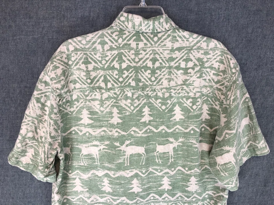 Vintage True Grit Moose Traders Shirt L Large Button Up Short Sleeve Linen Mens - Imagem 4 de 4