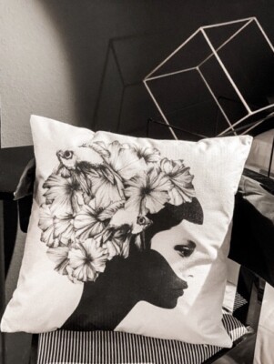 FANTASY stylisches Deko Kissen SchwarzWeiss Collection ''Belle du Jour'' Leinen-Op