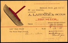 1915 Detroit - A Laitner & Sons - Brushes -  EX RARE Letter Head Bill