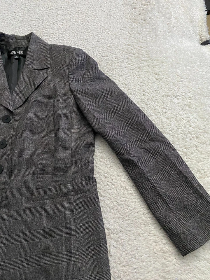 Conjunto Blazer y Pantalones Kasper Mujer 2 Piezas Cuadros Manga Larga Muesca Marrón Pequeño 8P Foto 3 de 4