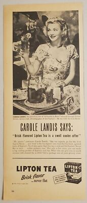 1946 Print Ad Lipton Tea Brisk Flavored Actress Carole Landis Drinks Iced Tea