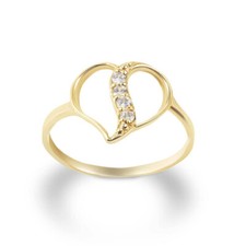 Gold Split Heart CZ Wave Love Ring Available in Yellow/Rose/White Gold 