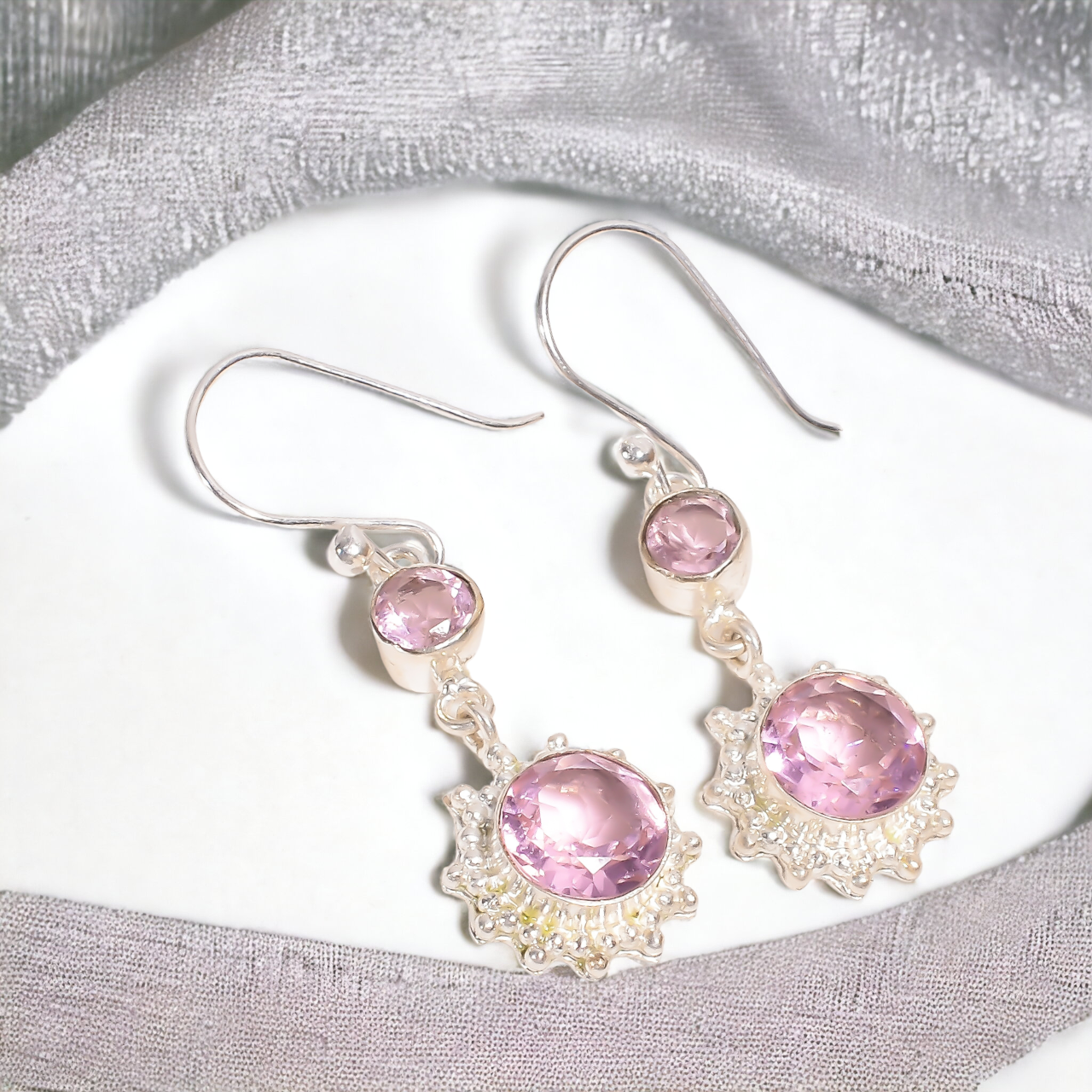 Pink Amethyst 925 Silver Dangle Earrings - Elegant Gift for Women