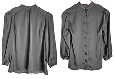 ModCloth Womens Black Satin Button-Back Pintuck Shoulder Blouse Size XS Chic