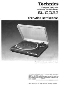 Technics SL-QD33 Turntable Owners Instruction Manual Reprint | eBay