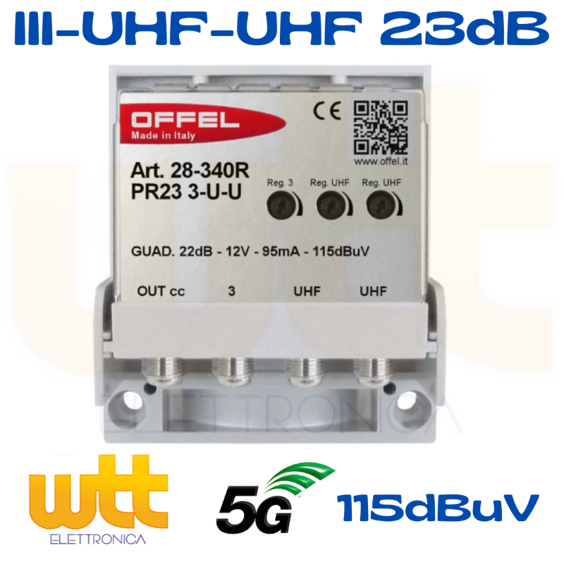 AMPLIFICATORE DA PALO ANTENNA TV 3 IN (III+2UHF) - 1 OUT 23dB REGOLABILE LTE/5G