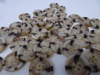 Vtg Marbled Brown and White 4-Hole Buttons w// Raised Edge 12mm 15mm 21mm B73-3