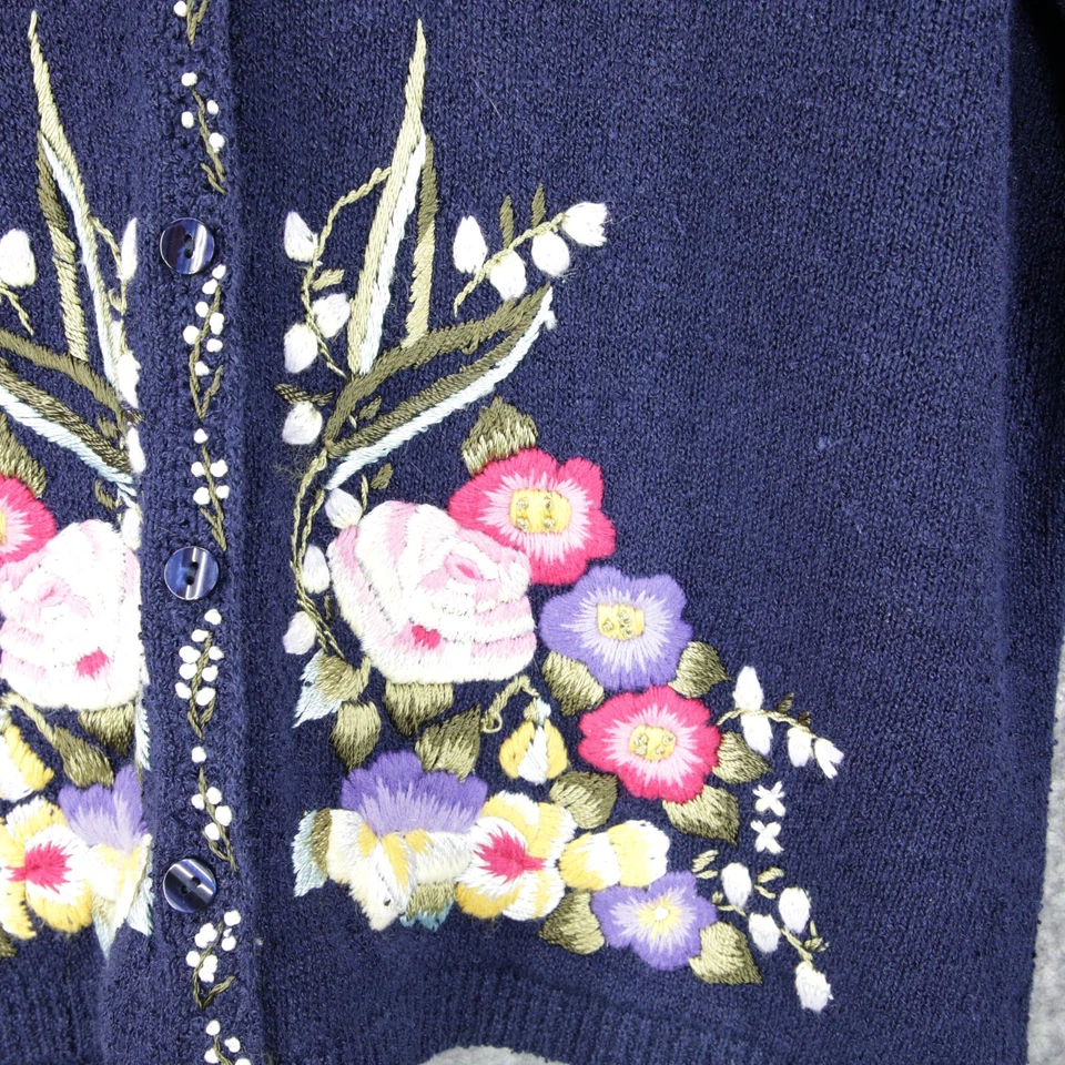 Vintage Susan Bristol Sweater Womens XL Blue Hand Embroidered Button Cardigan - Image 4 of 4