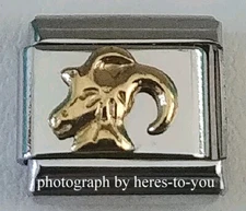 Italian Charm Link~GOLD CAPRICORN/Goat~Zodiac Sign/Horoscope Symbol~9mm Bracelet