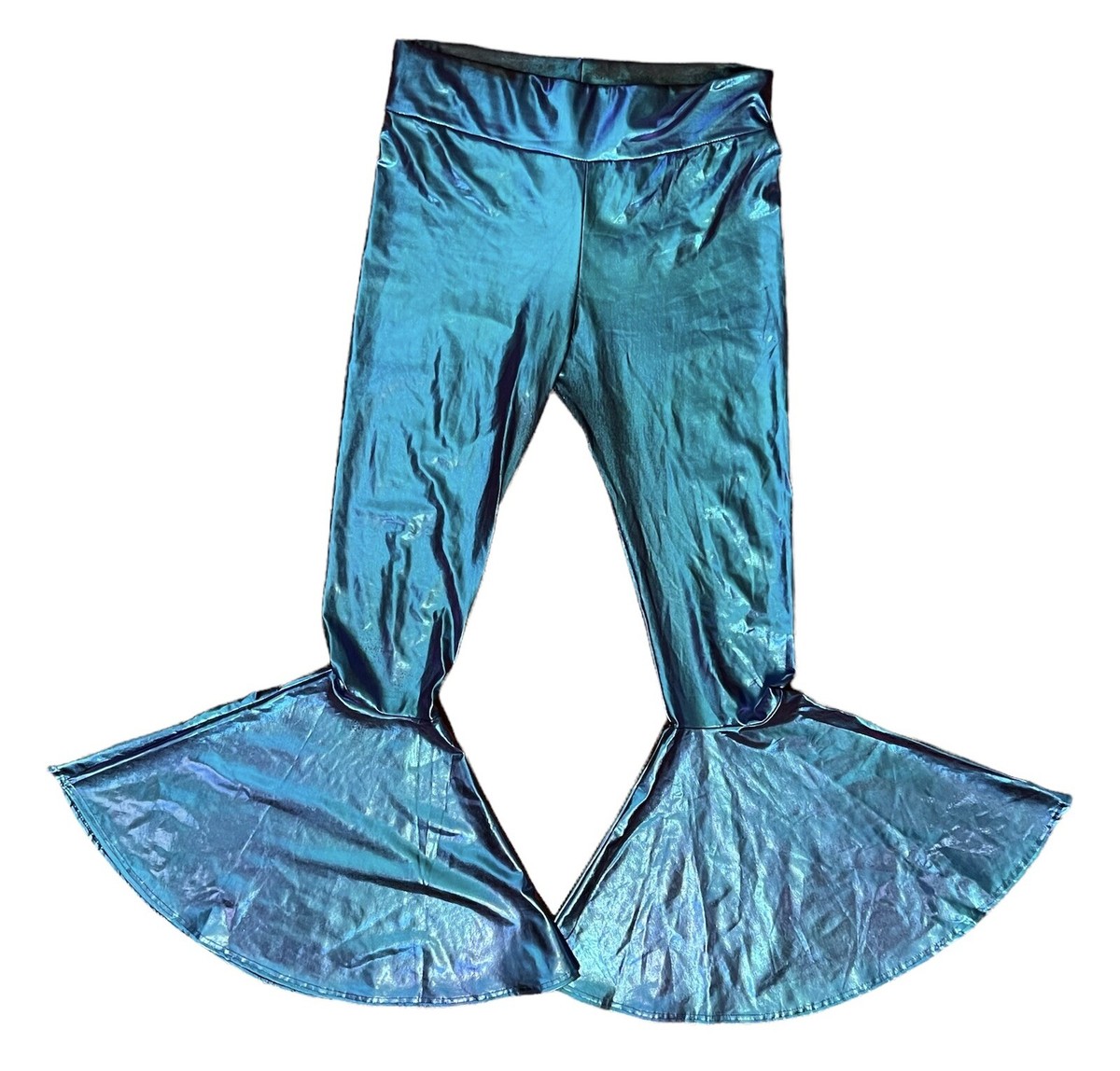 METALLIC BLUE GREEN SHINY BELL BOTTOM PANTS (SIZE LARGE) | eBay