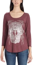 Lucky Brand Womens 3/4 Sleeve Scoop Neck Graphic Tee Shirt