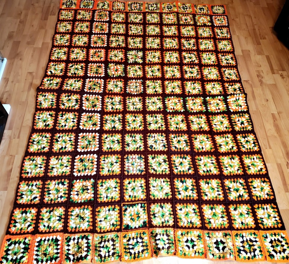 Vintage Granny Square Crochet Afghan Blanket Throw Roseanne 6x8 feet