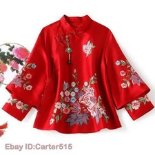 Women Chinese Tang Tops Traditional Embroidery Jacket Clothes Stand Collar Coat