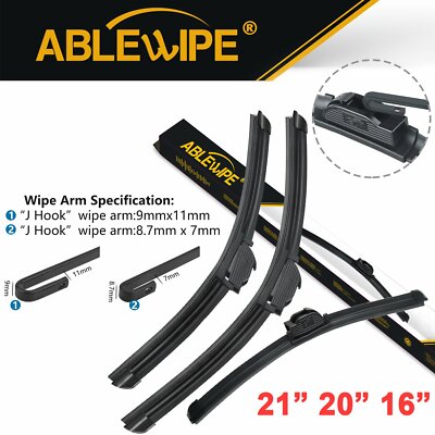 ABLEWIPE 3Pcs Front Rear Wiper Blades Fit For CHRYSLER PT CRUISER 2000-2010 J/U