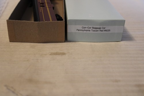 HO Scale Con-Cor, Baggage Car, Pennsylvania Tuscan Red, #6035 Built
