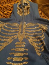 Rhinestone Skeleton Gothic Men Women Hoodie Sweatshirt Zip Jacket XL