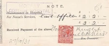 Note Moffat Cottage Hospital Cancel 1931 Nurse Services Stamp Receipt Ref 41189