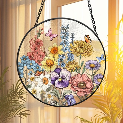 Custom Birth Flowers Glass Suncatcher Mom's Garden Gift Mother's Day Decor
