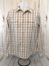 Vintage Levis Western Shirt Mens Medium White Brown Plaid LS Pearl Snap Buttons