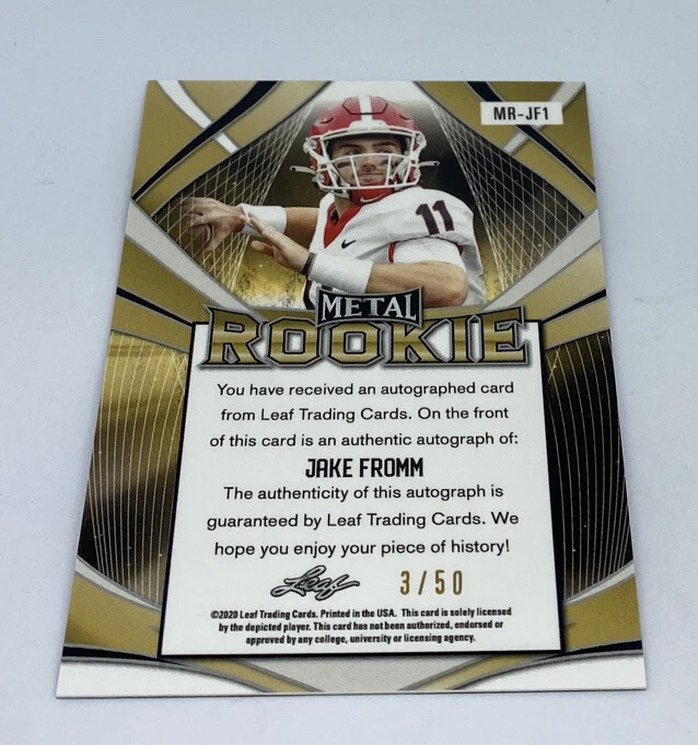 2020 Leaf Metal Silver Refractor Jake Fromm Auto Autograph #3/50 - Image 3 of 4