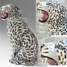 Statue Leopardo delle nevi in ceramica cm 92 animali Felino arredo villa lusso