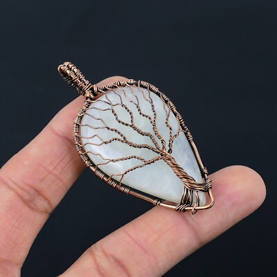 Tree of Love Rainbow Moonstone Gemstone Copper Wire Pendant Jewelry Gift NP-012