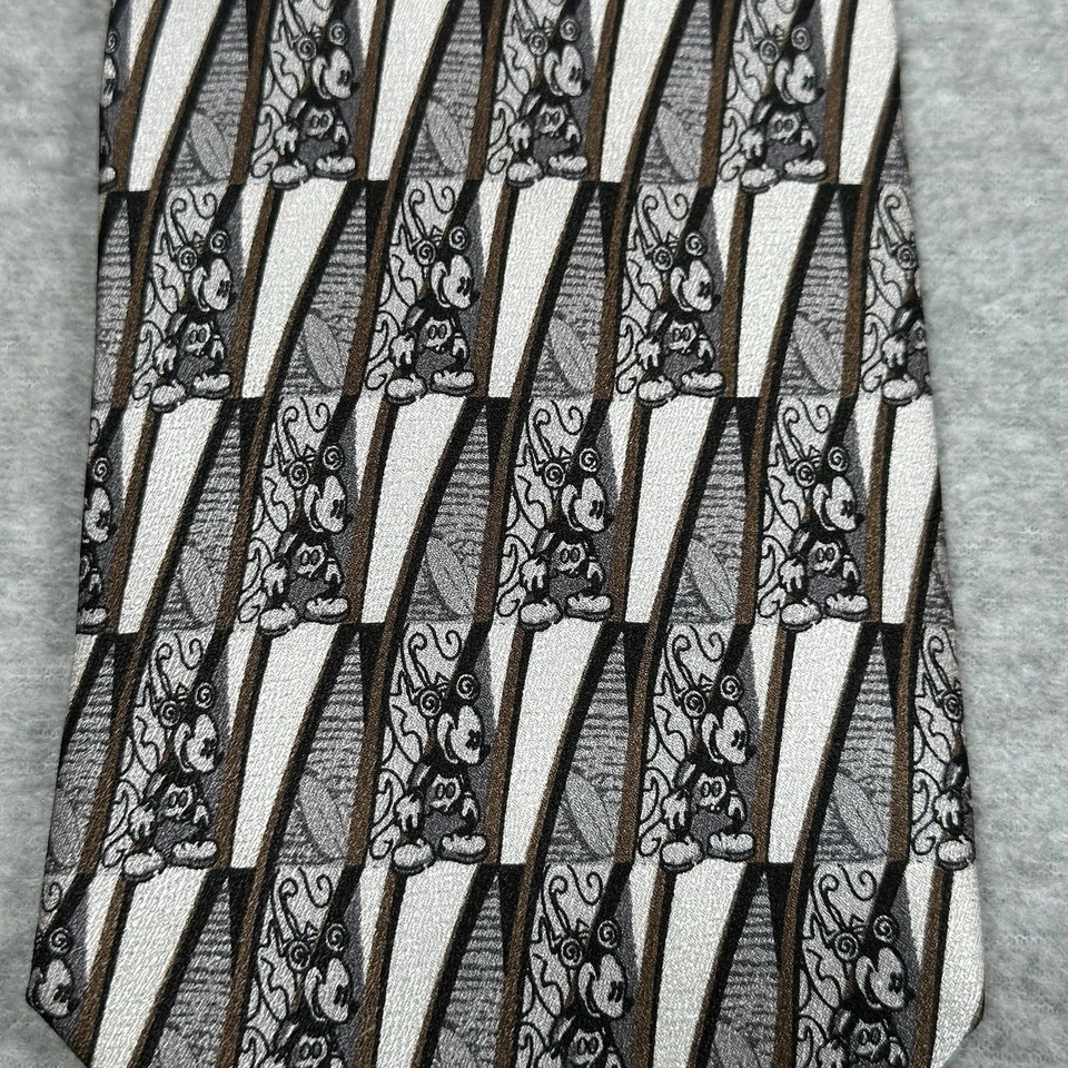 Corbata para hombre Walt Disney World Mickey Mouse 100 % seda negra gris plateada Foto 2 de 4