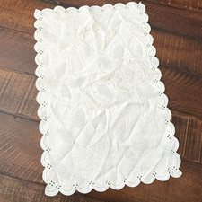 Vintage Whitework Embroidered Linen Doily with Cutwork & Scalloped Edge Floral