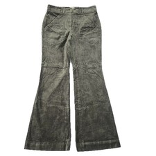 Anthropologie Maeve Flare Bottom Velvet Pants Sz 4 Green Wide Leg Velour