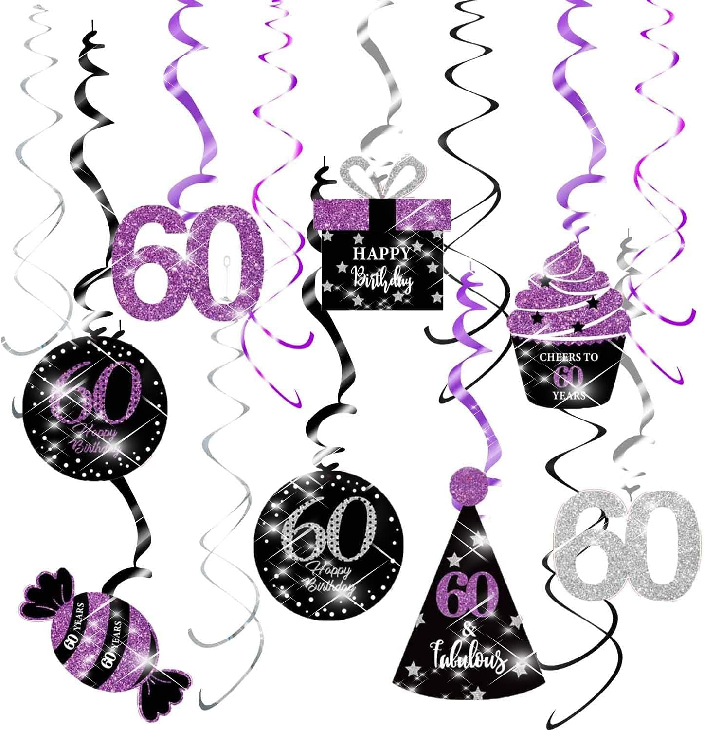 60th Birthday Decorations for Women Purple Black Silver 60th Birthday Party Deco