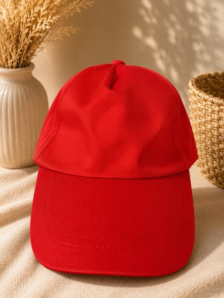 Casquette rouge unie, taille réglable, style baseball - Photo 1/1