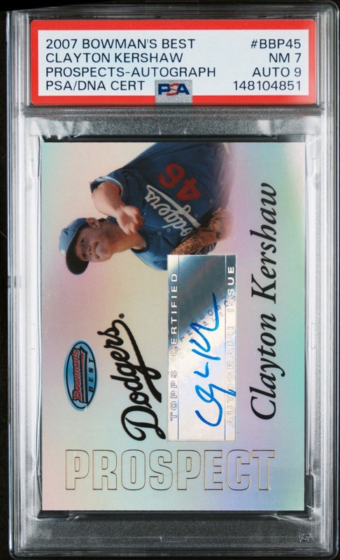 2007 Bowman’s Best Prospects Autographs BBP45 Clayton Kershaw PSA 7 Auto 9