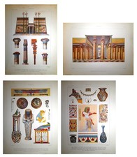 Stampe antiche ANTICO EGITTO MONUMENTI OGGETTI VASI 4 fogli 1925 Antique prints
