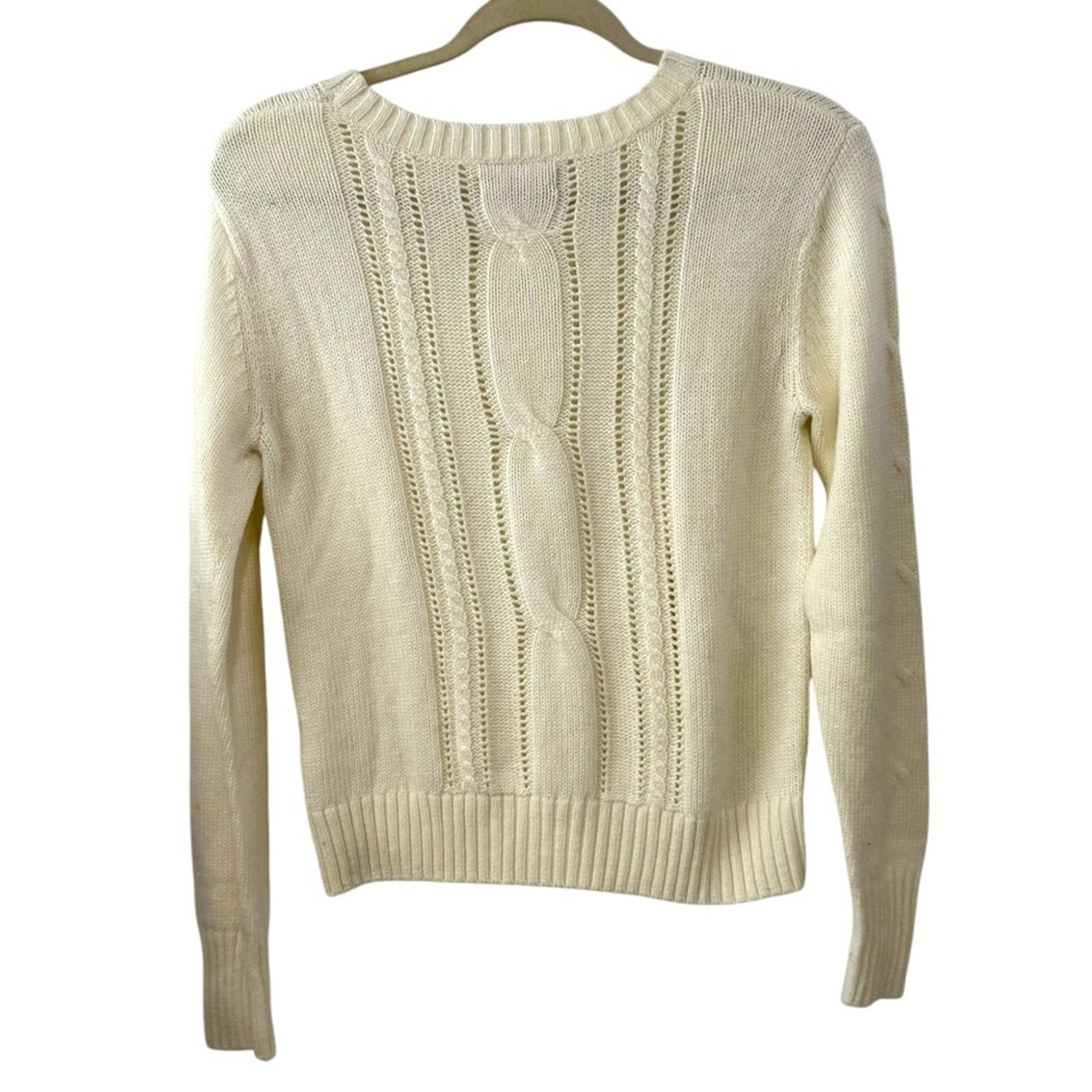 Hive & Honey Small White Cream Cable Knit Sweater Angora Blend Crew Neck