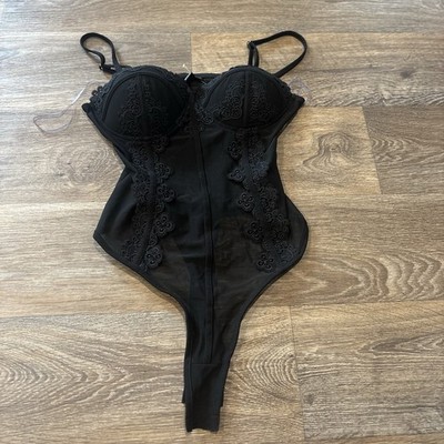 Windsor Dreamy-Chic Mesh Crochet Bustier Bodysuit Sheer Corset Top Women s Med