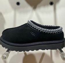 Women's Braided-Collar UGG Tasman Slipper, Black Suede