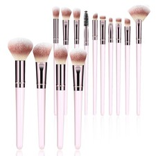 Makeup Brush Set, Premium Synthetic 14 Pcs Brushes, Travel Pink