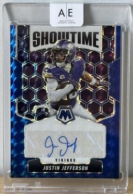 2025 Panini Mosaic 🔵🔥Blue Justin Jefferson Auto Showtime #d/99 SP, Vikings!