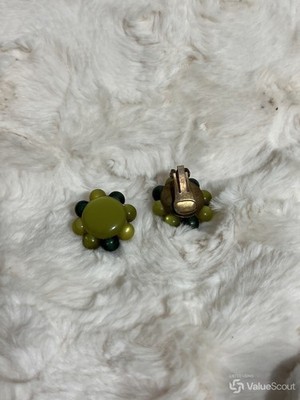 Vintage Beaded Cluster Frog Green Clip-On Earrings