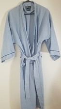 Pierre Cardin Men's Robe One Size Blue White Pinstripe Cotton Blend 5075