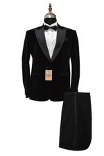 Men Black Suit Wedding Grooms Dinner Party Wear Tuxedo Suit Coat Pants 