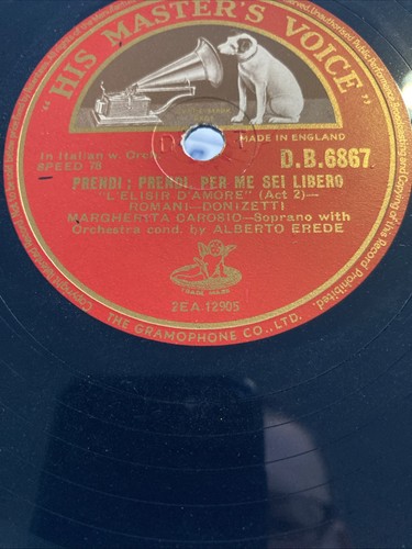 1949 12" 78 MARGHERITA CAROSIO TUTTE LE FESTE AL TEMPIO / PRENDI - HMV D.B.6867 - Picture 2 of 2