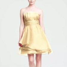 NWT David's Bridal Short Strapless Organza Dress yellow Size 2