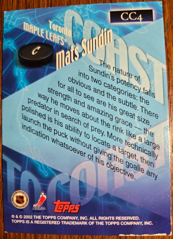 2002-03 Topps Coast To Coast Mats Sundin #CC4 Toronto Maple Leafs Mint HOF - Image 2 of 2