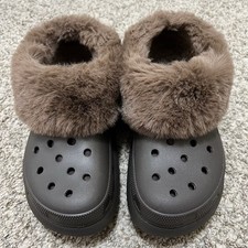 Crocs Furever Crush Clogs Plush Lining Wedge Heel Brown Men s 5 Women s 7