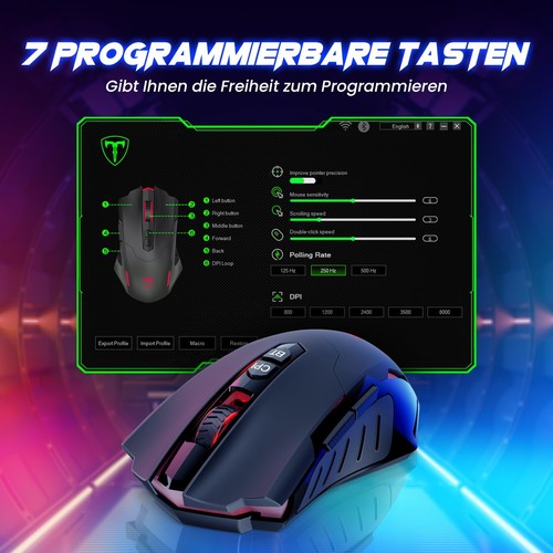 PC400 Wireless Gaming with 8000 DPI, 2.4G & Bluetooth Dual Mode Connection - ... - Picture 7 of 8