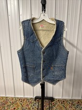 Vintage Levi's Denim Sherpa Lined Snap Button Vest Orange Tab Size Medium