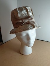 Vintage Cloche Hat - Gold Floral Pattern And Bow
